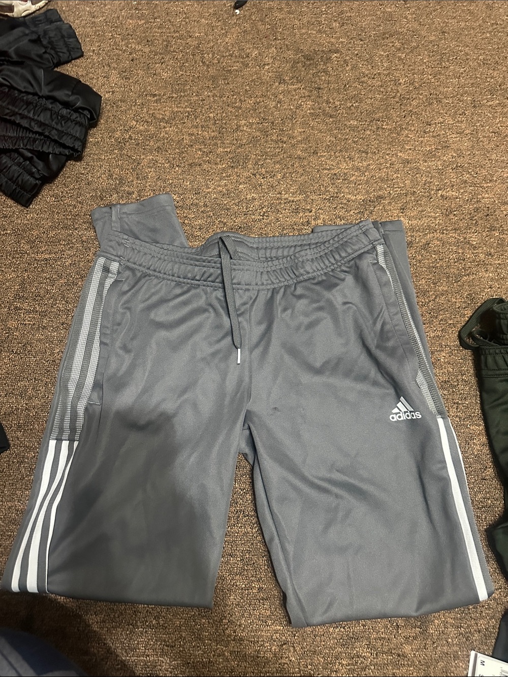 adidas Gray Athletic Track Pants with White Stripes